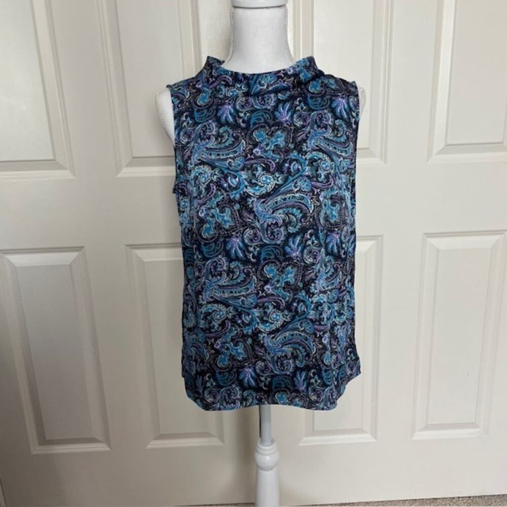 Talbots Size 8 Sleeveless Blouse Purple & Blue Paisley Casual | Day to Night Top